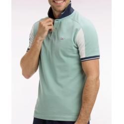 Polo à manches courtes en coton vert d'eau brodé coupe regular