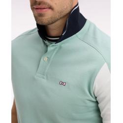 Polo à manches courtes en coton vert d'eau brodé coupe regular
