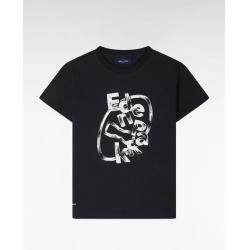 T-shirt à manches courtes en coton marine sérigraphié coupe droite