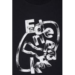 T-shirt à manches courtes en coton marine sérigraphié coupe droite