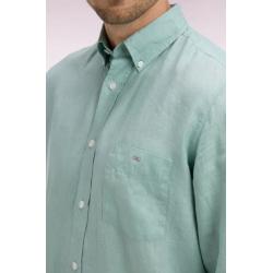 Chemise vert d'eau en lin coupe droite