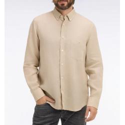 Chemise beige en lin coupe droite