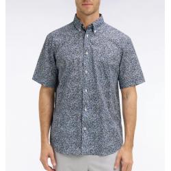 Chemise à manches courtes en coton bleu à micromotif floral