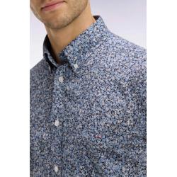 Chemise à manches courtes en coton bleu à micromotif floral