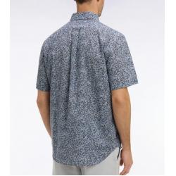 Chemise à manches courtes en coton bleu à micromotif floral