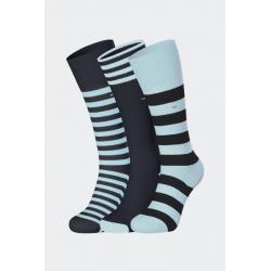 Lot de trois paires de chaussettes en coton rayé bleu ciel