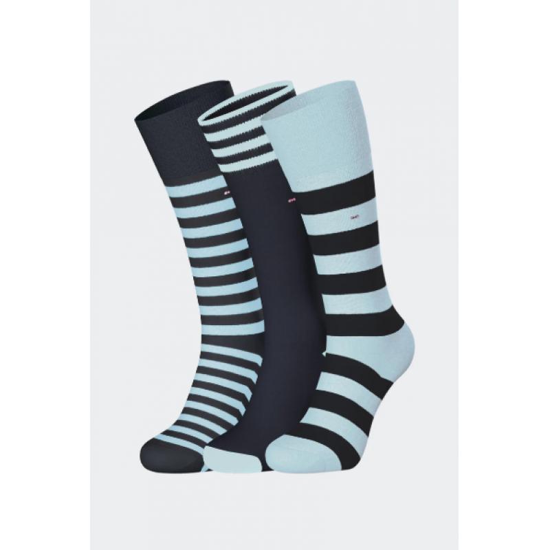 Lot de trois paires de chaussettes en coton rayé bleu ciel