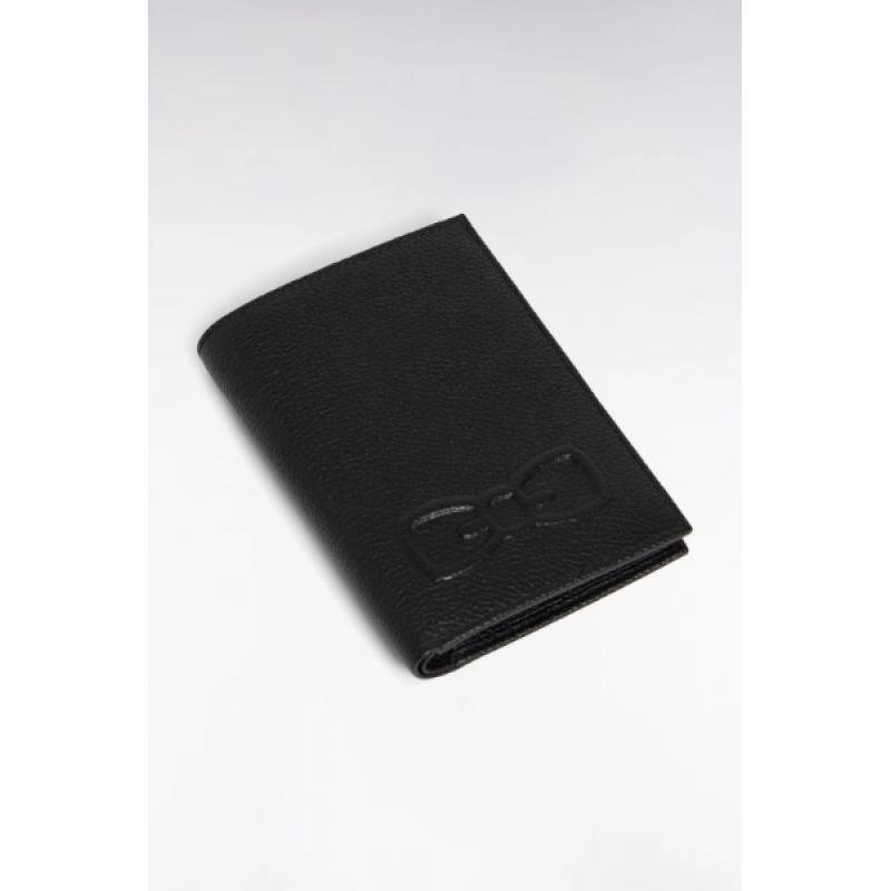 Portefeuille format français en cuir grainé noir à compartiment zippé