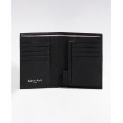 Portefeuille format français en cuir grainé noir à compartiment zippé