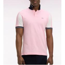 Polo rose à manches courtes en coton brodé coupe regular