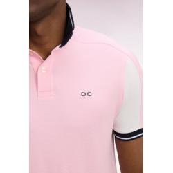 Polo rose à manches courtes en coton brodé coupe regular