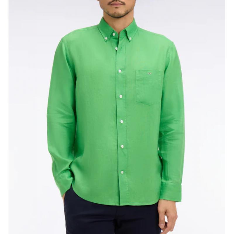 Chemise vert en lin coupe droite