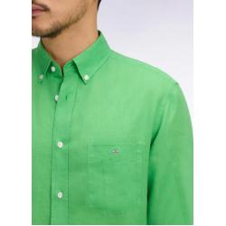 Chemise vert en lin coupe droite