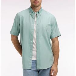 Chemise à manches courtes en coton fil teint vert d'eau