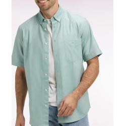 Chemise à manches courtes en coton fil teint vert d'eau