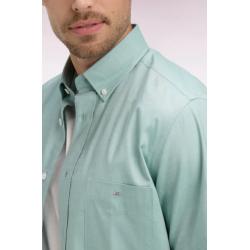 Chemise à manches courtes en coton fil teint vert d'eau