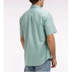 Chemise à manches courtes en coton fil teint vert d'eau