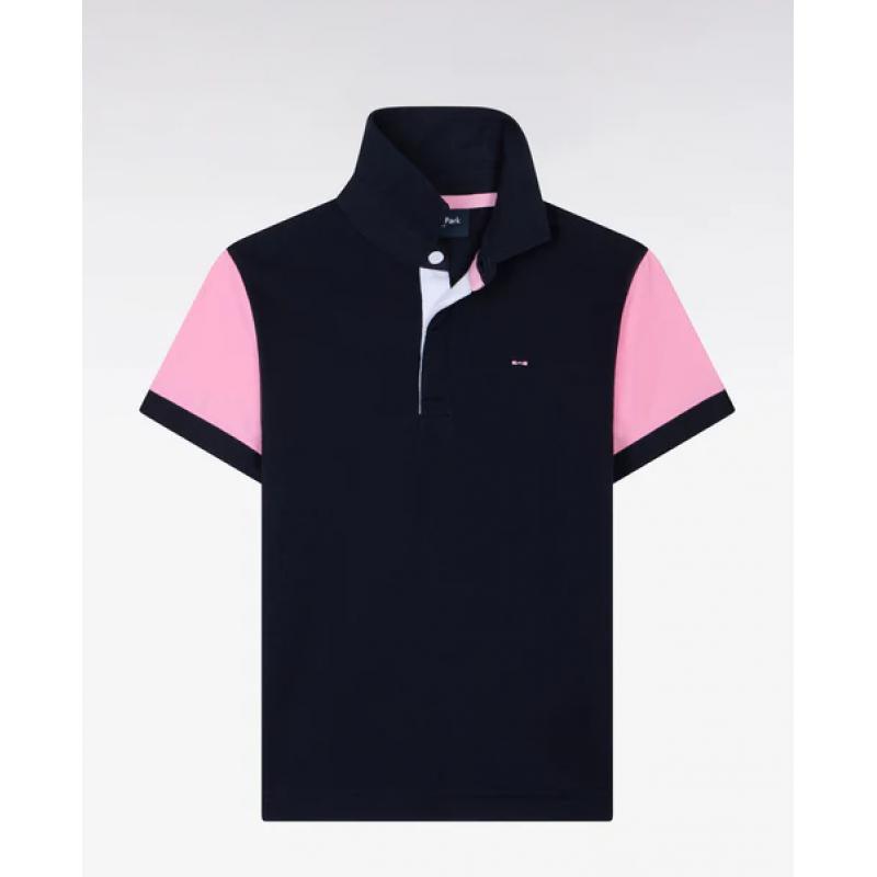 Maillot à manches courtes en coton marine et rose