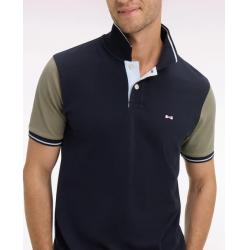 Polo à manches courtes en coton marine et kaki