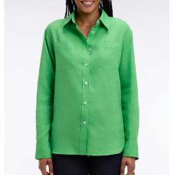 Chemise en lin verte à poches plaquées