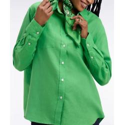 Chemise en lin verte à poches plaquées