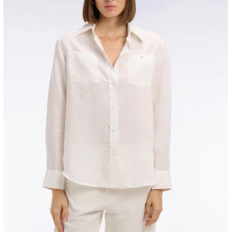 Chemise en lin blanc à poches plaquées