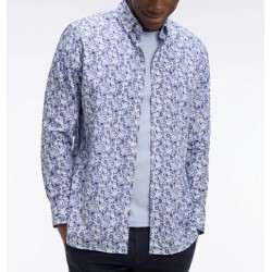 Chemise en popeline de coton bleu à motif floral