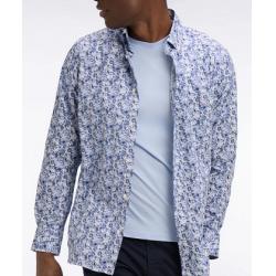 Chemise en popeline de coton bleu à motif floral