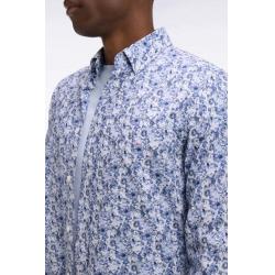 Chemise en popeline de coton bleu à motif floral