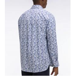 Chemise en popeline de coton bleu à motif floral