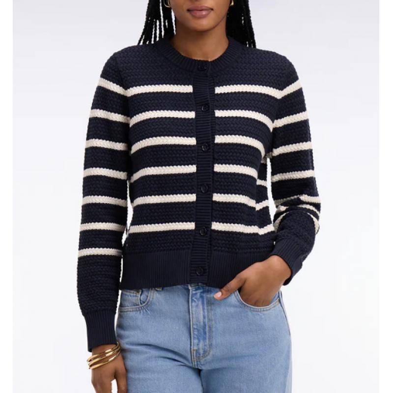Cardigan marinière en maille tressée marine