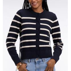 Cardigan marinière en maille tressée marine