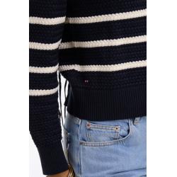 Cardigan marinière en maille tressée marine