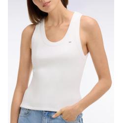 Débardeur côtelé en coton et modal stretch blanc