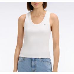 Débardeur côtelé en coton et modal stretch blanc