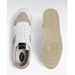 Sneakers bicolores en cuir lisse blanc et cuir suédé beige