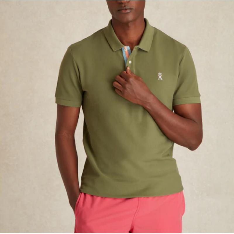 Polo Vert Romarin Pibo à Détails Bicolore
