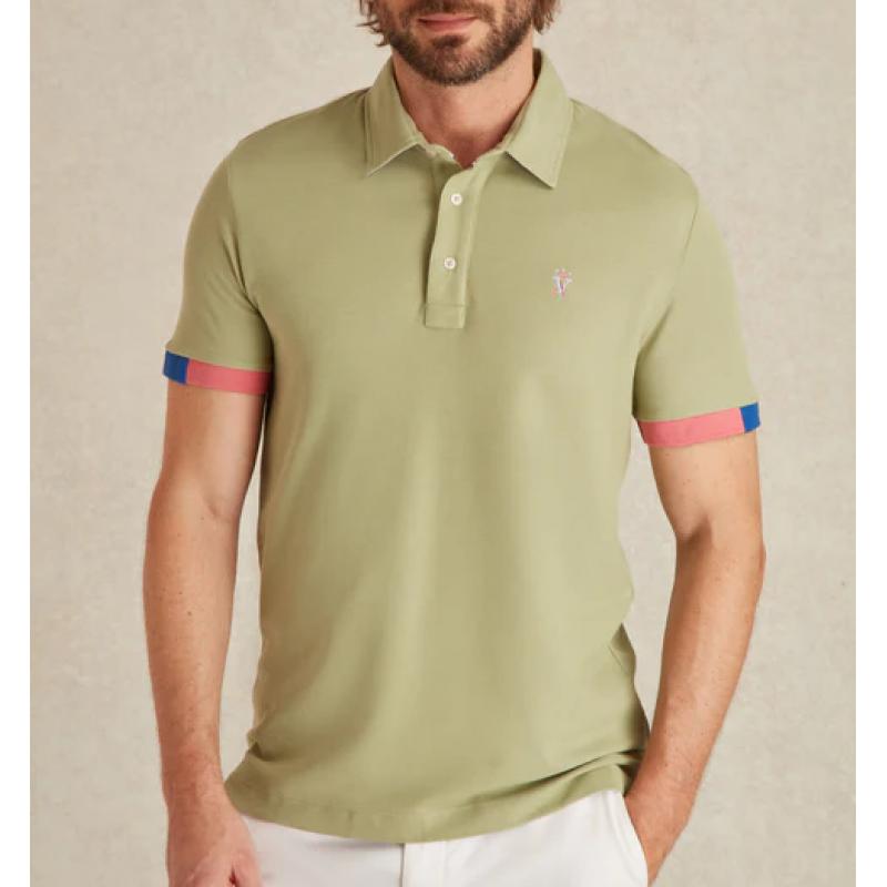 Polo Vert Sauge Pinot à Détails Tricolore