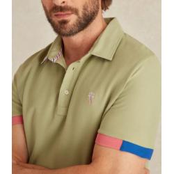 Polo Vert Sauge Pinot à Détails Tricolore
