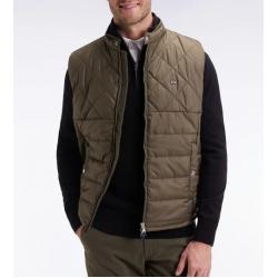 Doudoune sans manches col motard en nylon matelassé kaki
