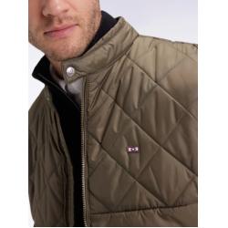 Doudoune sans manches col motard en nylon matelassé kaki