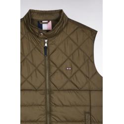 Doudoune sans manches col motard en nylon matelassé kaki