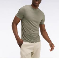 T-shirt kaki à manches courtes en lyocell et coton coupe regular