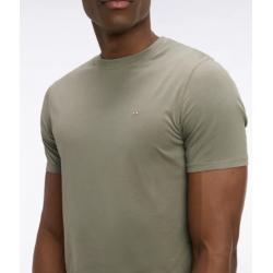 T-shirt kaki à manches courtes en lyocell et coton coupe regular