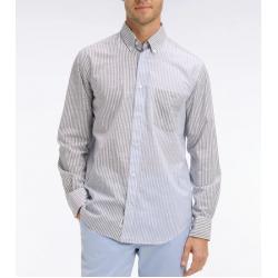 Chemise Eden Park - Coton Jacquard Dobby Italien - Rayures Bâtons - Coupe Regular - Bleu Marine