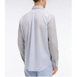 Chemise Eden Park - Coton Jacquard Dobby Italien - Rayures Bâtons - Coupe Regular - Bleu Marine