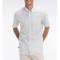 Chemise Eden Park Manches Courtes - Coton Jacquard Rayé - Bleu Ciel - Coupe Regular