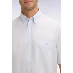 Chemise Eden Park Manches Courtes - Coton Jacquard Rayé - Bleu Ciel - Coupe Regular