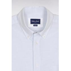 Chemise Eden Park Manches Courtes - Coton Jacquard Rayé - Bleu Ciel - Coupe Regular