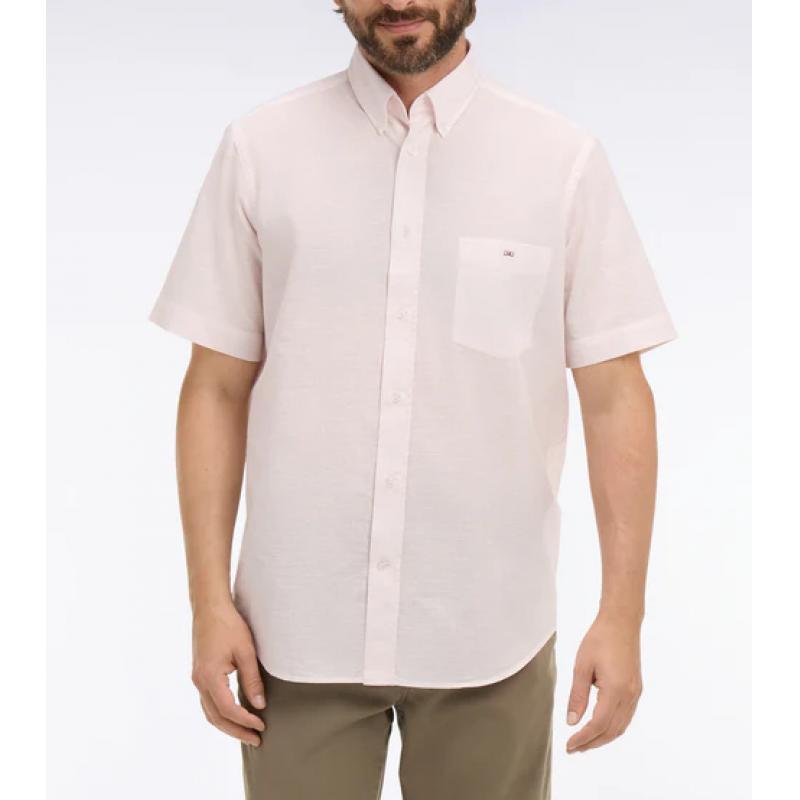 Chemise Eden Park Manches Courtes - Coton Jacquard Rayé - Rose - Coupe Regular